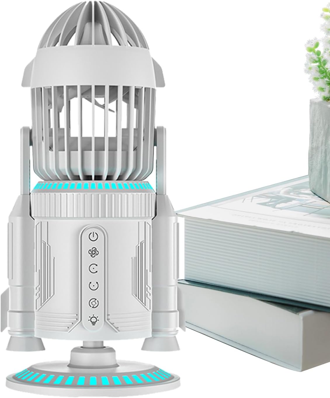 Générique Desk Fan, verstellbarer Tisch Air Circulator, 16 x 14,8 x 32,5 cm | 6,3 x 5,8 x 12,8 Zoll Quiet 5000 U/min Rocket Shape Cooler, integrierte Lichtfunktion für Zuhause, Schule, Schlafzimmer