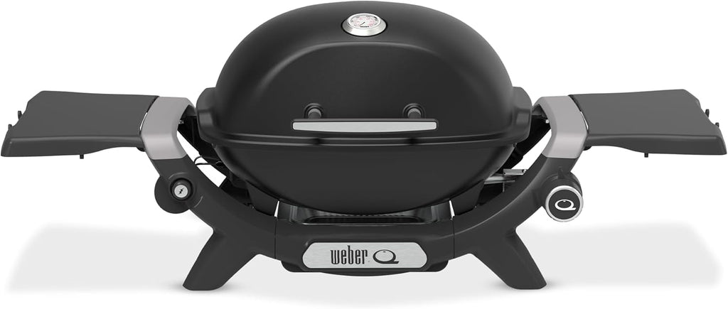 Weber Q 1200N Gasgrill mit Seitentischen/leichter Grill für Camping, Terrassen & Balkone mit Hochleistungsbrenner, porzellanemaillierten Gussrosten & elektronischer Zündung, Mitternachtsschwarz