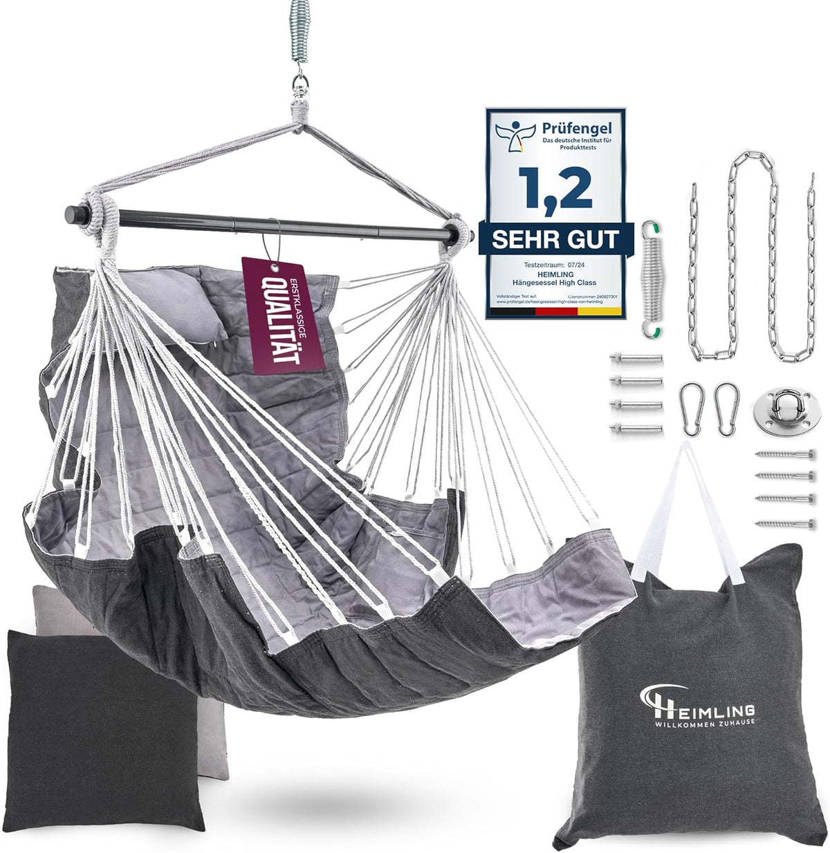 Hängesessel High-Class Outdoor & Indoor XXL [All Inclusive Paket mit Aufhängung + 3 Kissen] Kinder & Erwachsene bis 150 kg | Hängematte Wohn- Schlafzimmer, Garten Balkon Terrasse