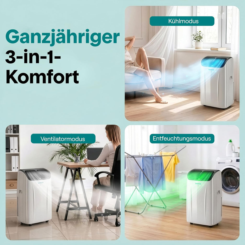 SereneLife Klimaanlage Mobil 14000 BTU – Kleine Klimaanlage für Zimmer bis 33 m² | WiFi | Kühlung, Entfeuchter & Ventilator | 51 dB