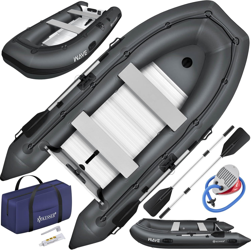 KESSER® Schlauchboot 3,20 m für 4 Personen - Wave Motor geeignet Freizeitboot Paddelboot Motorboot Angelboot - mit 2 Sitzbänken, Reparaturset & Tasche aufblasbar PVC