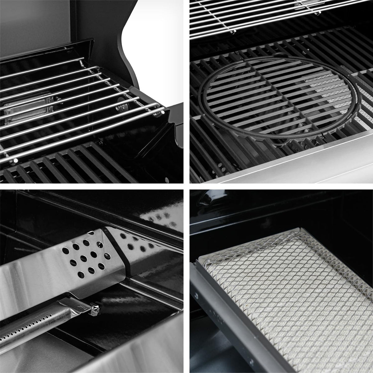 Gasgrill Hektor 3B-S Edelstahl Gasgrillstation 3 Brenner, Infrarot Sear-Brenner, Gusseisen-Grillrost, Seitenkocher und Kochplatte Inkl. Abdeckhaube für Garten, Terrasse