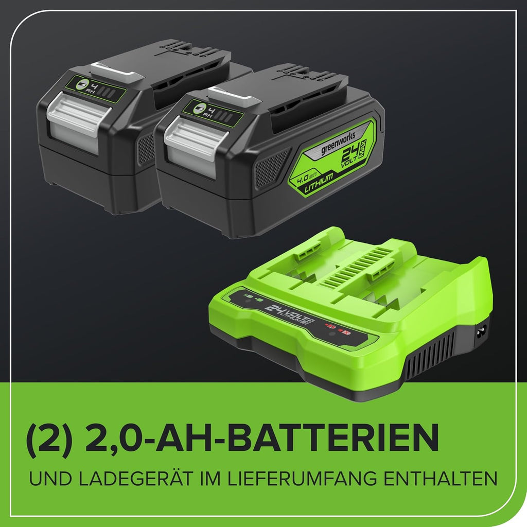 Greenworks Selbstfahrender Akku Rasenmäher 48V (24V x 2) bis zu 480m2, 46cm Schnittbreite, 55L Sack Rasenmäher Elektro Plus Zwei 4Ah-Akkus und Doppelladegerät,3 Jahre Garantie,GD24X2LM46SPK4X