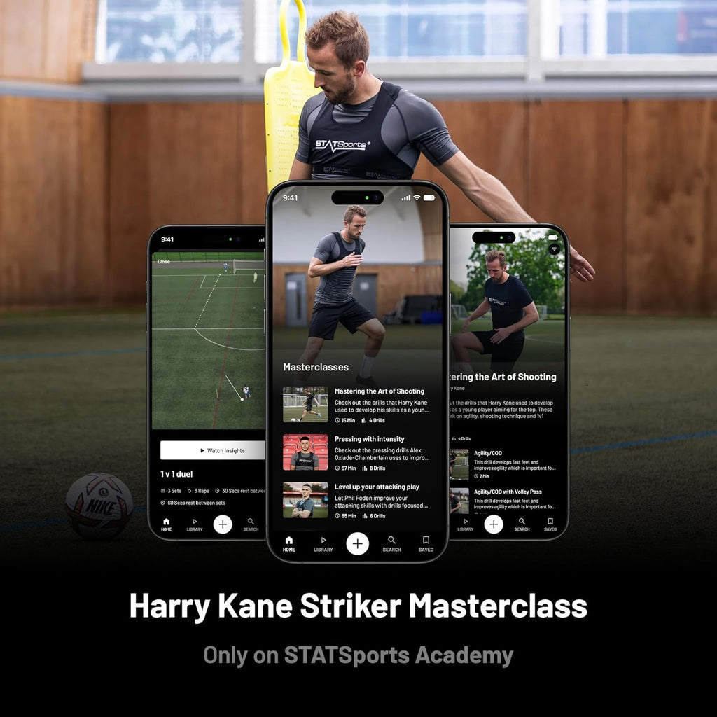 STATSports Academy Fußball Tracker Weste – Entfalte Elite-Leistung mit Profi-Coaching, Übungen & Ernährungsplänen – Misst 24 Leistungsmetriken – GPS Weste für Profi-Spieler & Teams, Erwachsene L