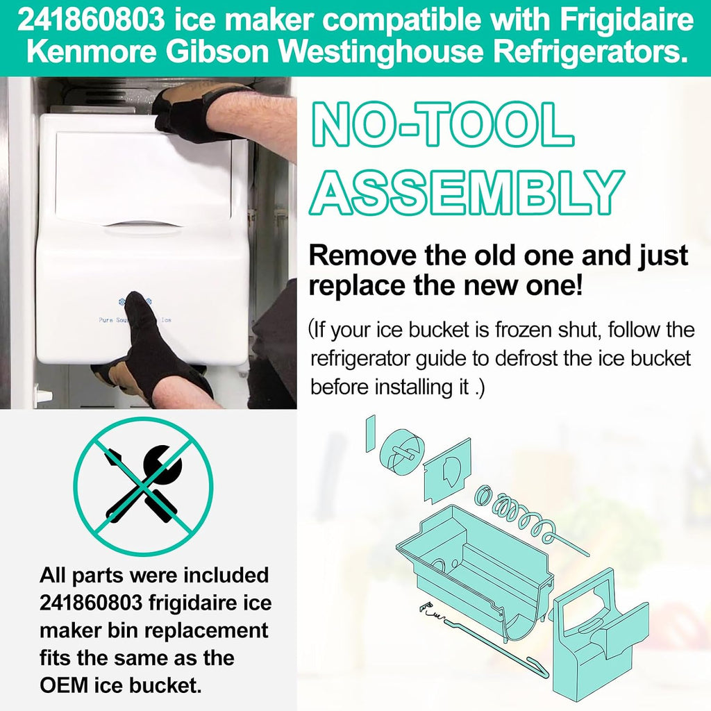 Upgraded 241860803 Kühlschrank-Eiskübel Montage Kompatibel mit Frigidaire Ice Maker Ersatz Eisbehälter Teile AP4300918 LFSS2612TF0 LFSS2612TE0 FFSS2615TS0 FFHS2611PFEA Eismaschine