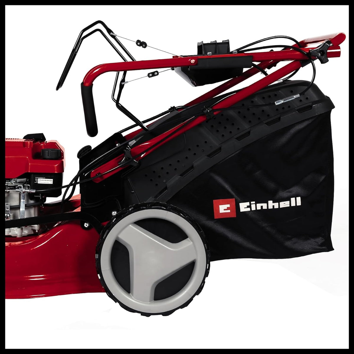 Einhell Benzin-Rasenmäher GC-PM 51/3 S HW-E Li (2.7 kW, 1 Zylinder 4-Takt-Motor, Highwheeler, Startseilzug am Führungsholm, Elektro-Start-Funktion, inkl. 2, 0 Ah Akku und Ladegerät)