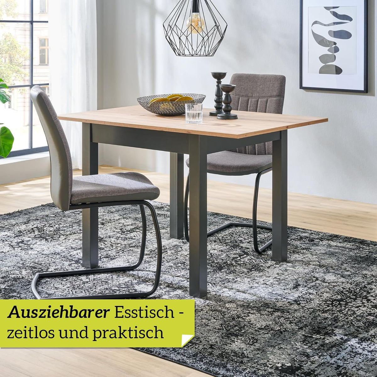 smart Esstisch 80x80 cm Asteiche, Küchentisch ausziehbar bis 120 cm, Esszimmertisch aus Holzwerkstoff inkl. erweiterbare Auszugsplatte, moderner Tisch für bis zu 6 Personen