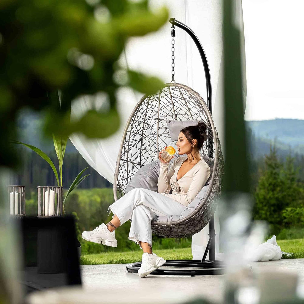 di volio Hängesessel BACOLI Hängekorb Hängeschaukel für Garten und Terasse inkl. Kissen + Fleecedecke (Grau/Grau)
