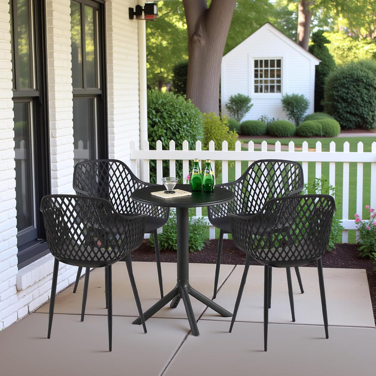Gartenstuhl 6er Set, Outdoor Stuhl mit Armlehne, Armlehnensessel Loungesessel Lehnstühle, Gartenstühle 120 kg belastbar, Schwarz