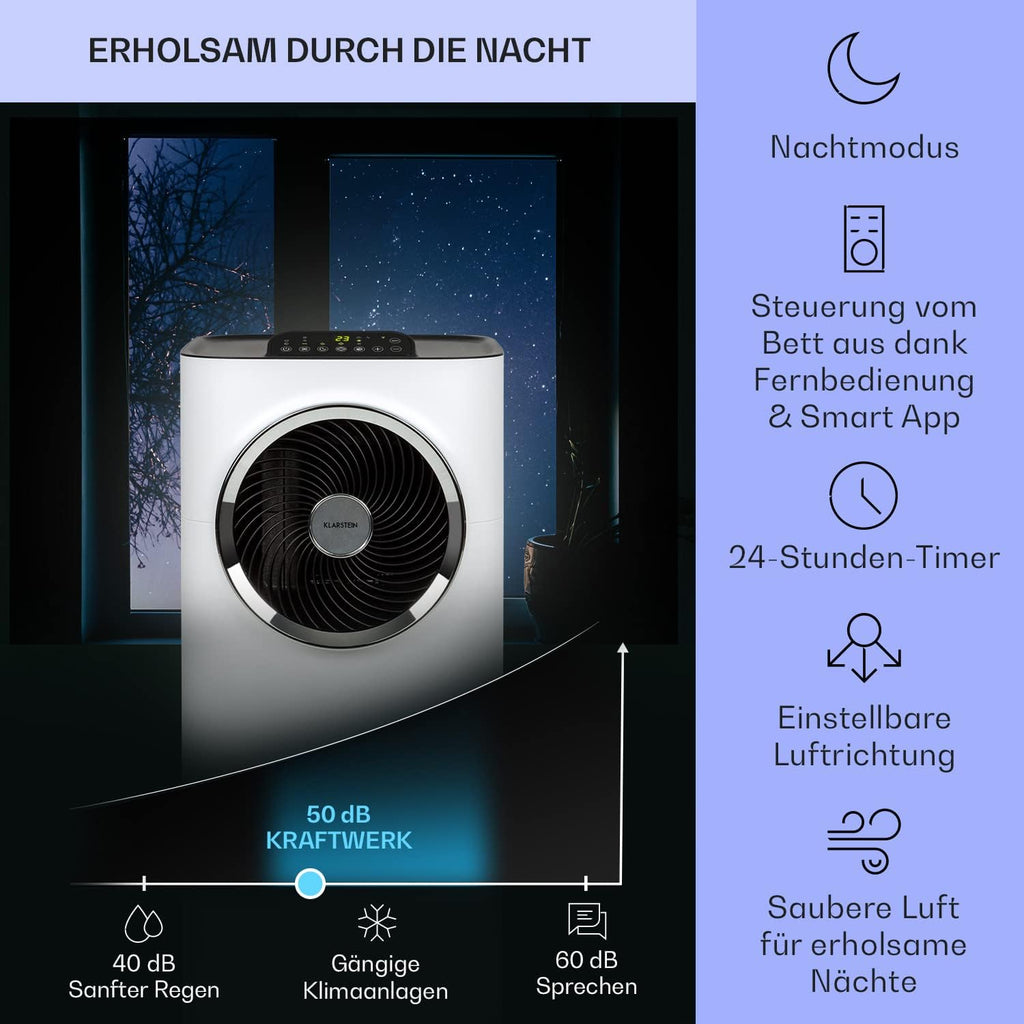 Klarstein Mobile Klimaanlage mit Abluftschlauch, 5-in-1 Klimagerät, Ventilator, Luftentfeuchter, Luftreiniger & Nachtmodus, App-Steuerung, Kleine & Portable für Wohnung & Büro, 12000 BTU