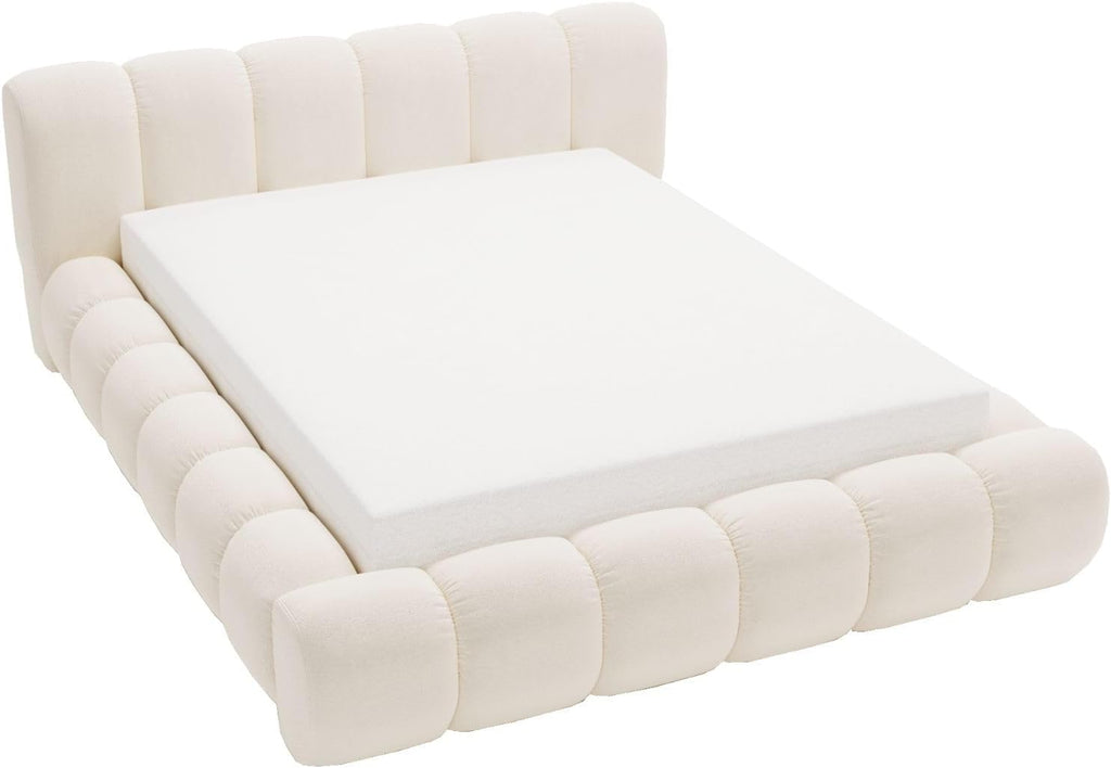 GRAINGOLD Doria Bett 140x200, Polsterbett mit Bettkasten, Polsterbett mit Stauraum, Velour, mit Lattenrost, mit Kopfteil, ohne Matratze (Creme, 140x200)