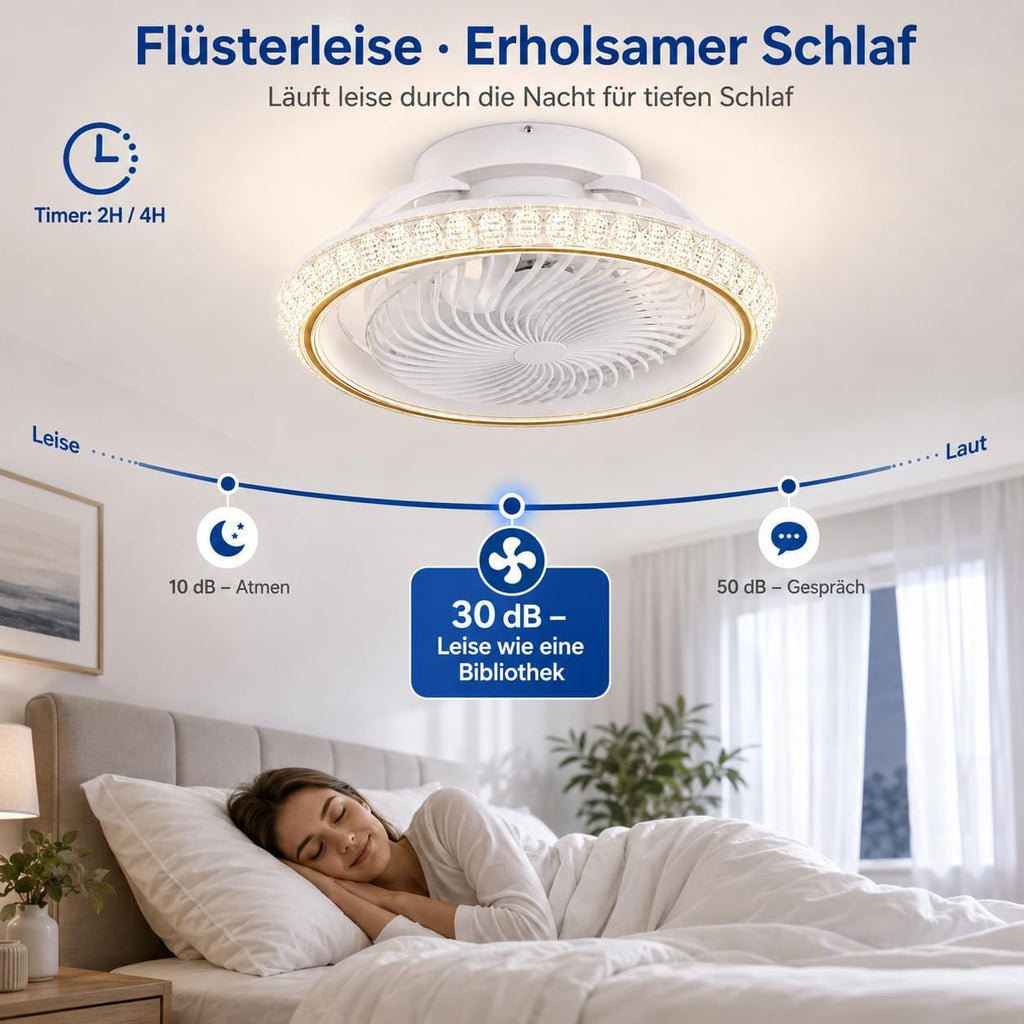 360° Drehbar Deckenventilator mit Beleuchtung 72W, Deckenventilator mit Licht Leise, Dimmbar mit Timer, Fernbedienung und App, Lampe mit Ventilator für Schlafzimmer und Wohnzimmer, Gold