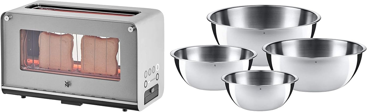 WMF Lono Toaster Glas mit Brtchenaufsatz, 2 Scheiben, XXL, motorisierte Toastaufnahme, Aufwrm-Funktion, 7 Brunungsstufen, Toaster edelstahl matt