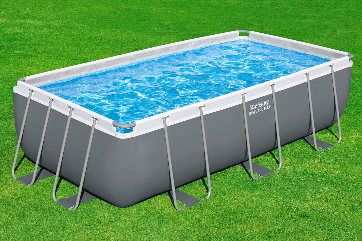 Bestway Power Steel Frame Pool Set mit Filterpumpe 404 x 201 x 100 cm, grau, eckig