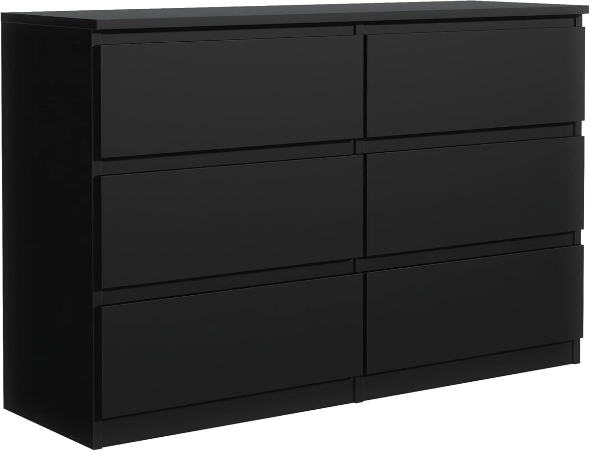 meble masztalerz Kommode 120 cm Breit - Modernes Sideboard - Schrank mit 6 Schubladen - Schubladenschrank - Kommodenschrank für Wohnzimmer, Flur, Schlafzimmer - Schwarz 120x78,5x39 cm