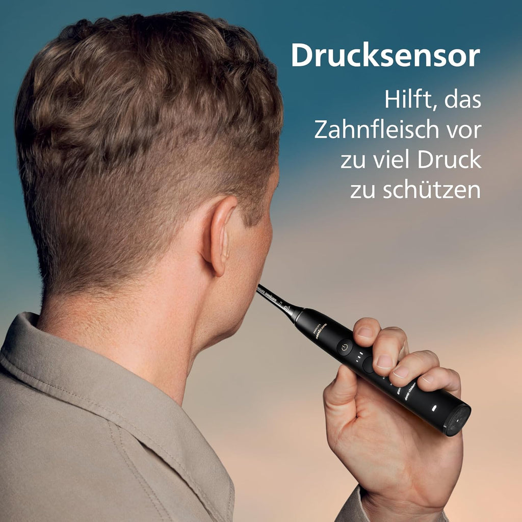 Sonicare DiamondClean 9000 elektrische Zahnbürste, Schallzahnbürste mit App, Andruckkontrolle, 4 Putzmodi, 3 Intensitätsstufen, Ladeglas, Schwarz und Roségold, Zweierpack, Modell HX9914/57