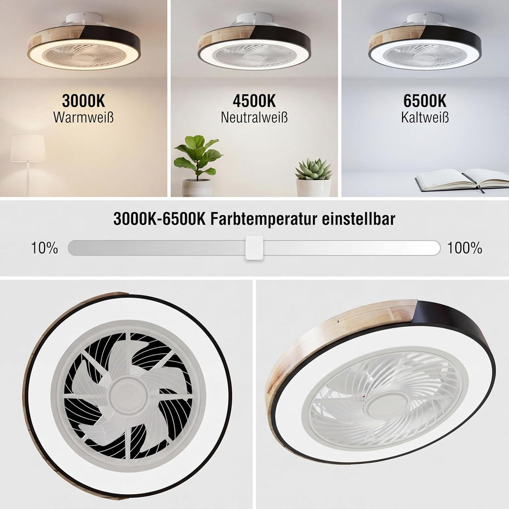 YuYe Deckenventilator Mit Beleuchtung, Ventilator Deckenleuchte, 3 Farbtemperatur und 6 Geschwindigkeiten LED- Deckenventilator mit Lampe Leise Dimmbar für Esszimmer Wohnzimmer Schlafzimme (A)