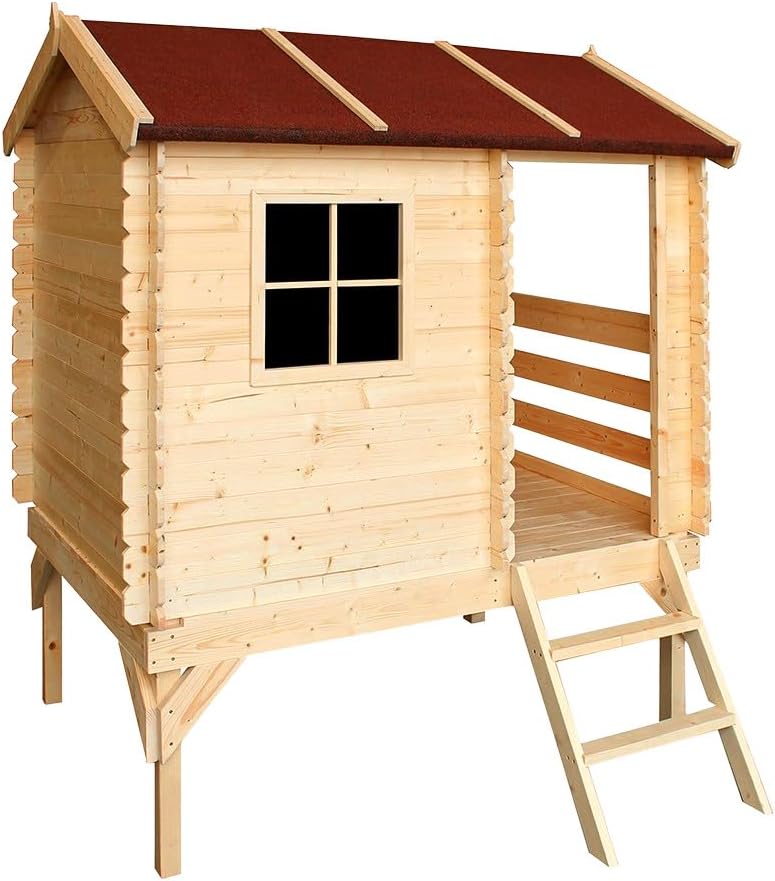 Timbela Kinderspielhaus aus Holz - Spielhaus im Freien für Kinder - B146xL181xH205 cm/1,1m2 Gartenspielhaus - Garten-Sommerhaus für Kinder M501B