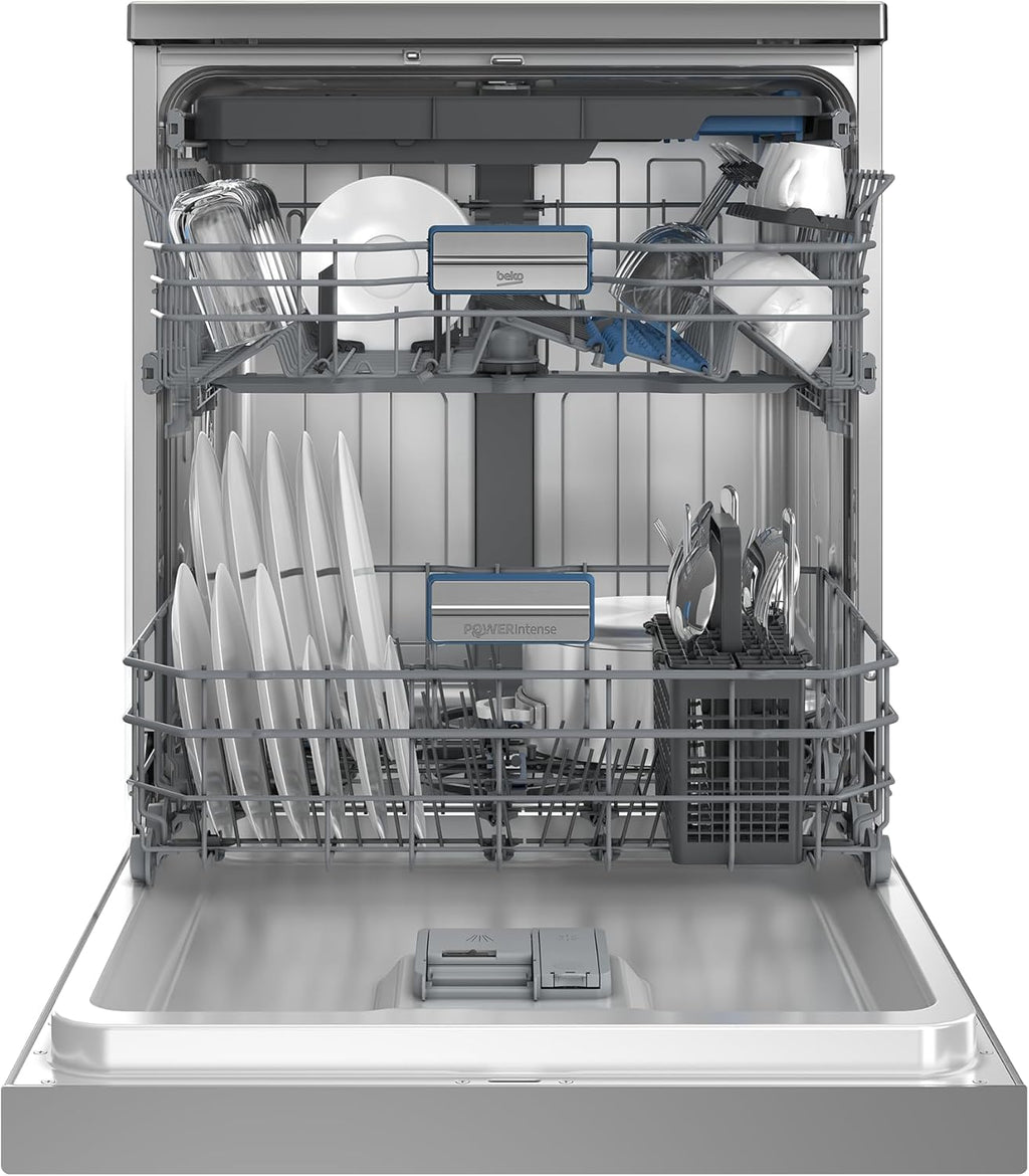 Beko BDFN36541XP Geschirrspüler 60 cm, freistehend und unterbaufähig, für 15 Maßgedecke, 6 Programme, 6 Zusatzfunktionen, 3 Spülebenen, PowerIntense, SilentWash, SelfDry, Edelstahl