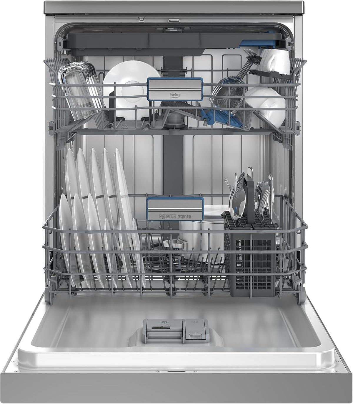 Beko BDFN36541XP Geschirrspüler 60 cm, freistehend und unterbaufähig, für 15 Maßgedecke, 6 Programme, 6 Zusatzfunktionen, 3 Spülebenen, PowerIntense, SilentWash, SelfDry, Edelstahl