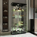 Vitrina Cristal Expositora con Luz, Puerta Cerradura, 4 estantes - Grande Vitrina de Colecciones,Vitrina de pie para Sala Oficina(Espalda Espejo)