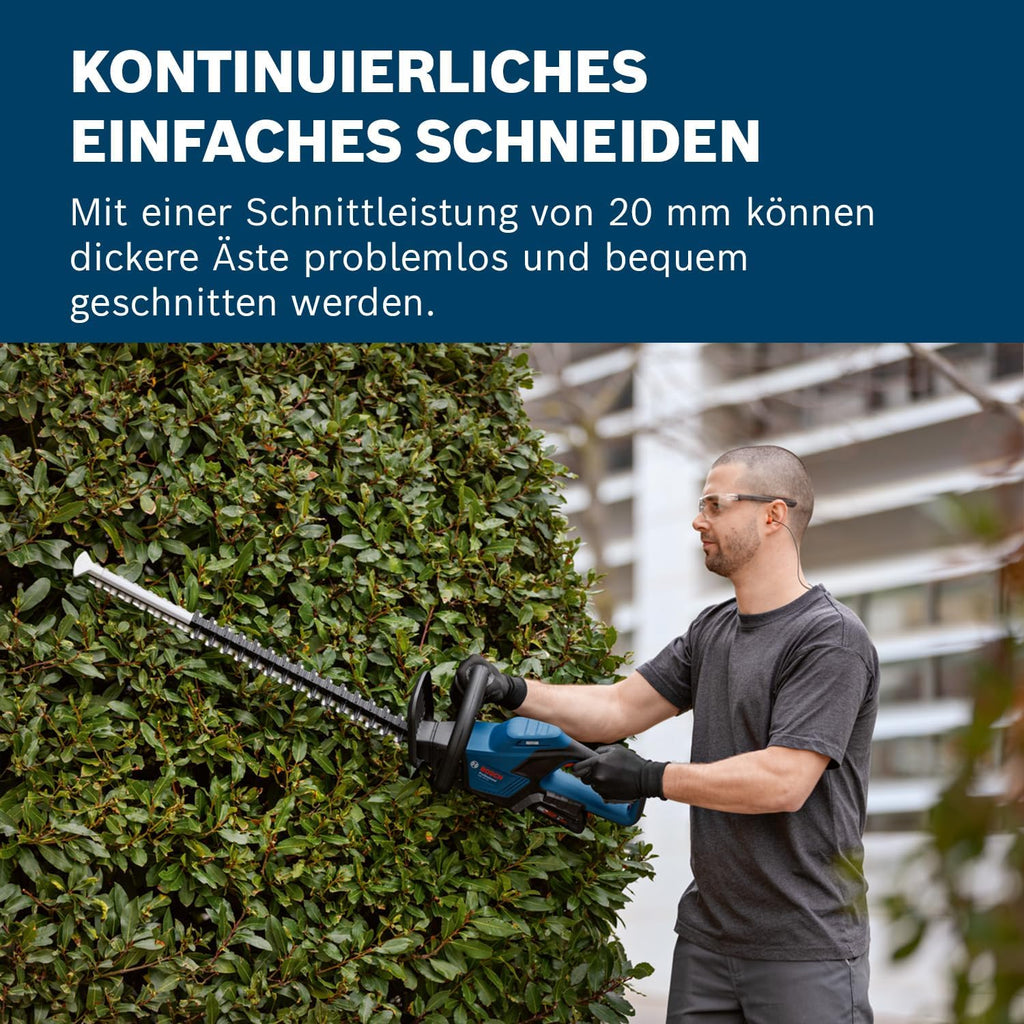 Bosch Professional 18V System Akku Heckenschere GHE 18V-50 (Schnittkapazität von 20 mm, 50-cm-Messer, bürstenloser Motor, ergonomisches Design)
