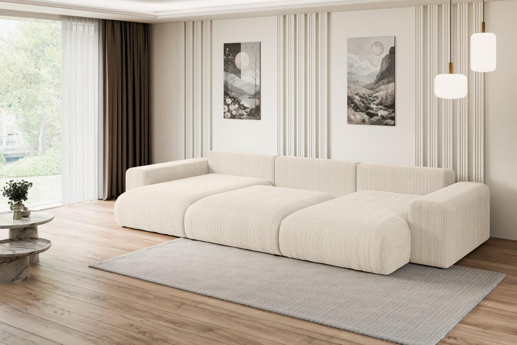 ALTDECOR Ecksofa mit Schlaffunktion und Bettkasten Corner Sofa Eckcouch Couch U-Form universal, Links/rechts angeordnet Schlafcouch Ausziehbar Wohnlandschaft Eskar-U -364x176x84cm Beige