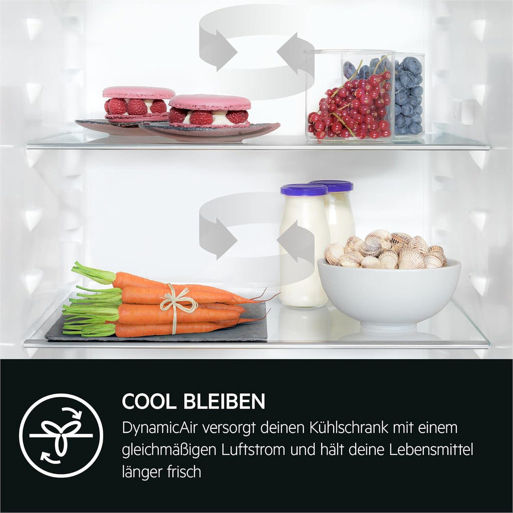 AEG Einbau-Kühlschrank 178cm mit 4-Sterne-Gefrierfach, Serie 6000 DynamicAir: gleichmäßige Kälteverteilung auf allen Ebenen, Kühlen 261L, Gefrieren 22L, SoftClosing, LCD-Display, Festtür, TF6FS181DC
