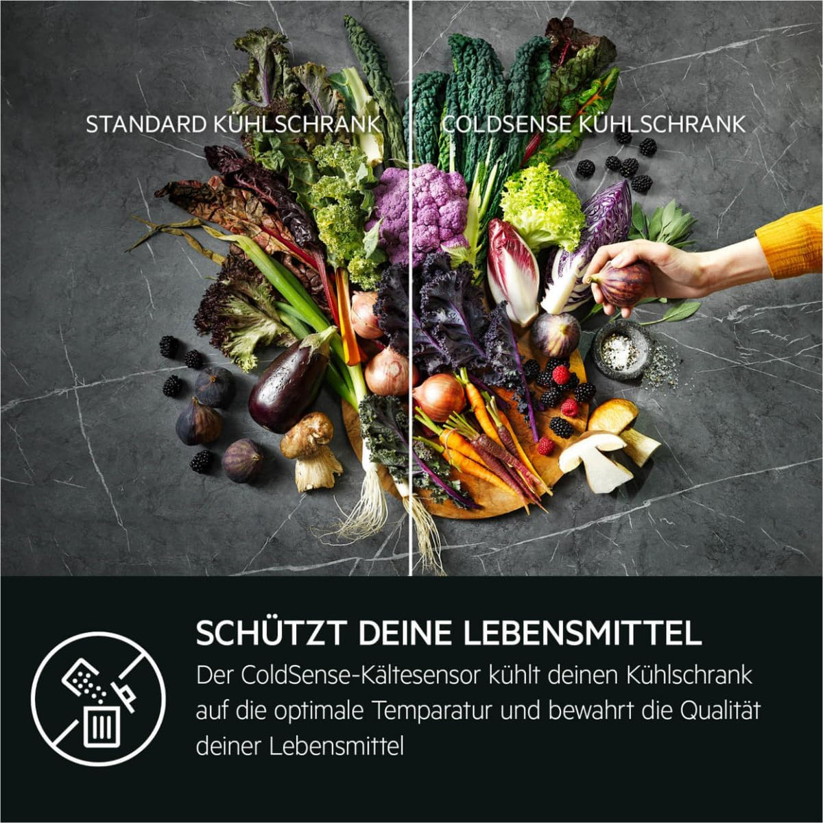 AEG Einbau-Kühl-Gefrierkombination 144.6x56 cm, Serie 5000 ColdSense – Sensoren schützen Frische, 160 L Kühlen & 57 Liter Gefrieren, LowFrost – weniger Eisbildung, LED, Schlepptür, D, TSC5S141DS