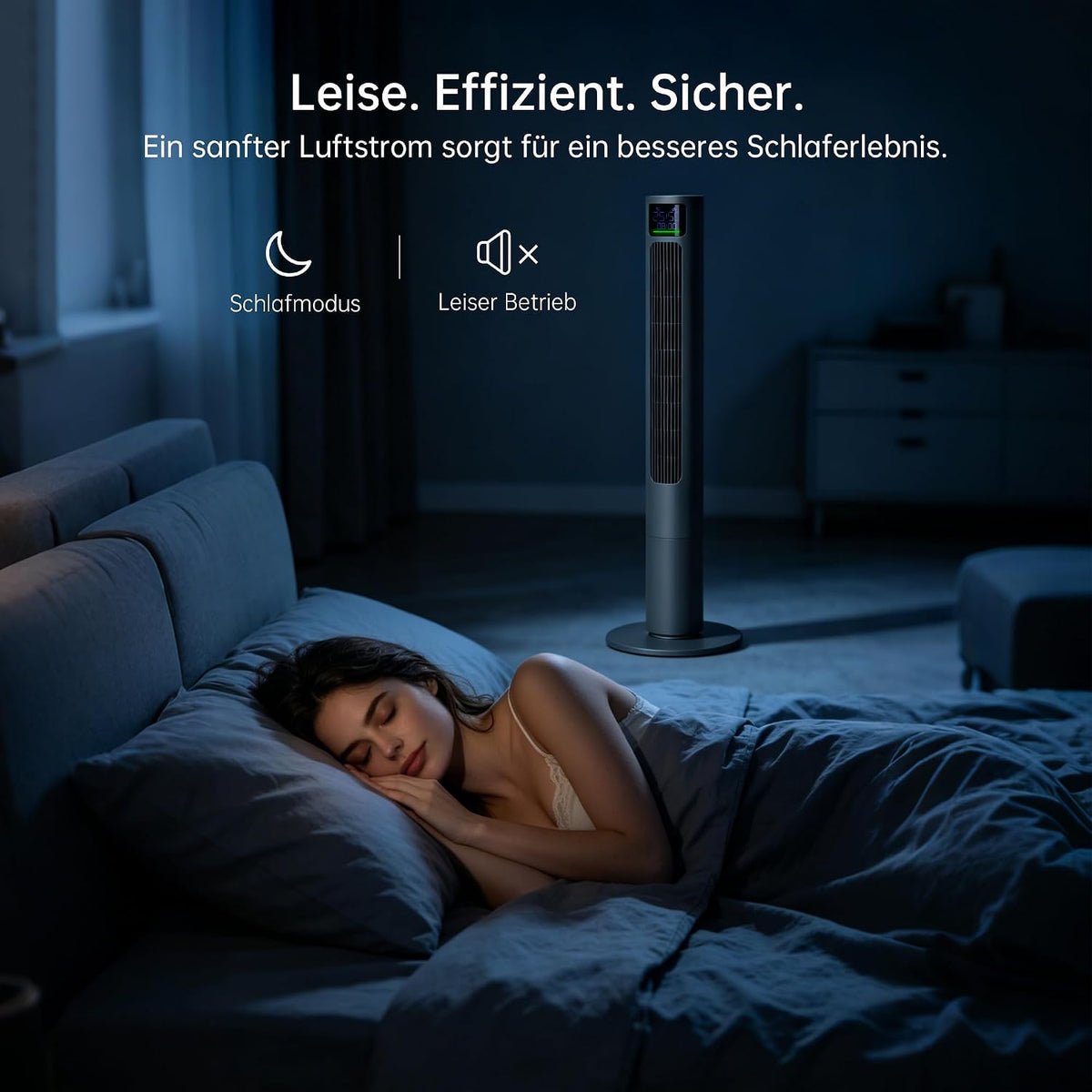 PHILODECO Turmventilator 115 cm Grau, leiser Standventilator mit Fernbedienung leise, 10 m Reichweite, 4 Stufen & 4 Modi, 90° Schwenk, 12h Timer, energiesparend
