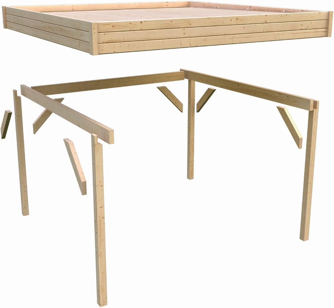 Karibu moderner Gartenpavillon mit Flachdach, Selbstklebender Dachfolie, wetterfest und stabil, für Garten, Terrasse und Outdoor-Bereich (Pavillon mit Rückwand + 2 Seitenwänden)