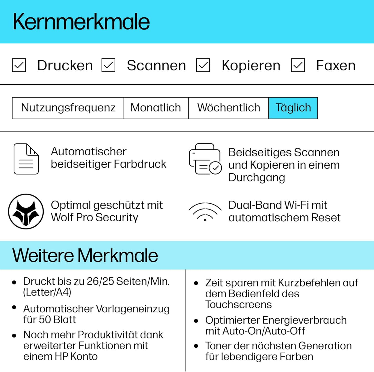HP Color LaserJet Pro MFP 3302fdwg Multifunktions-Farblaserdrucker, Fax, Automatischer beidseitiger Druck, Touchscreen, Wi-Fi, Ethernet, USB, HP Wolf Pro Security