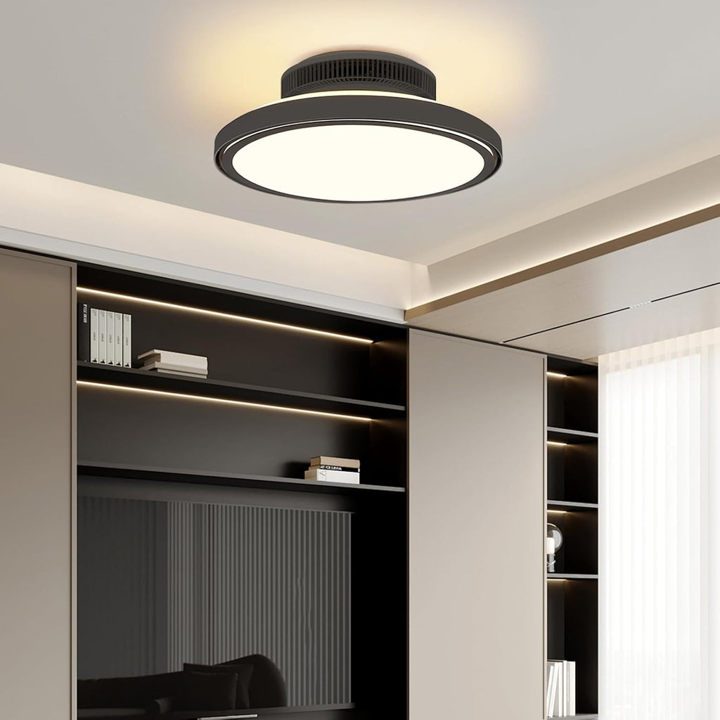 Blattloser Deckenventilator mit Beleuchtung und Fernbedienung Leise, 3000-6000K Dimmbares LED Deckenleuchte mit Ventilator mit 6 Windgeschwindigkeiten und Timer-Funktion, Schwarz