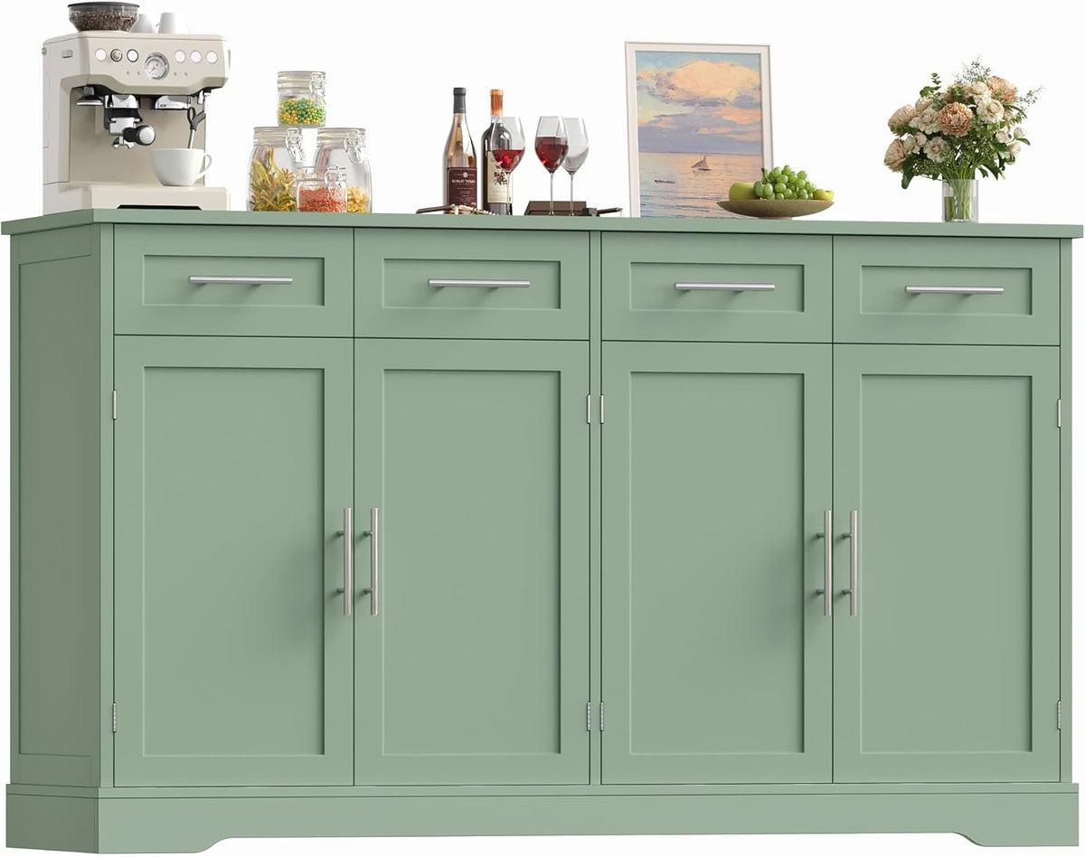 HOCSOK Sideboard, 150cm Breit Küchenschrank mit Arbeitsplatte, Kommode Küche mit 4 Türen und 4 Schubladen, Küchenbuffet Buffetschrank Anrichte mit Griffen für Wohnzimmer Küche Esszimmer