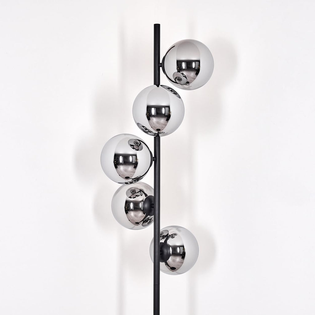 HOFSTEIN Stehleuchte Gastor, Stehlampe aus Metall/Glas in Schwarz/Chrom/Rauch, Leuchte im Retro/Vintage-Design mit Glasschirmen (Ø 15 cm) u. Fußschalter, 160 cm, E14, Wohnzimmer, Schlafzimmer, Büro