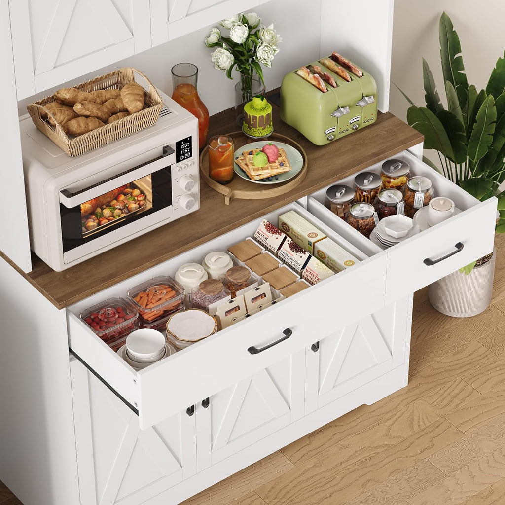 HOCSOK Küchenschrank 105x180 cm (BxH), Buffetschrank Weiß, Sideboard mit Steckdosen, Verstellbare Einlegeböden, Arbeitsplatten und 2 Schubladen, Vorratsschrank für Küche, Wohnzimmer, Esszimmer