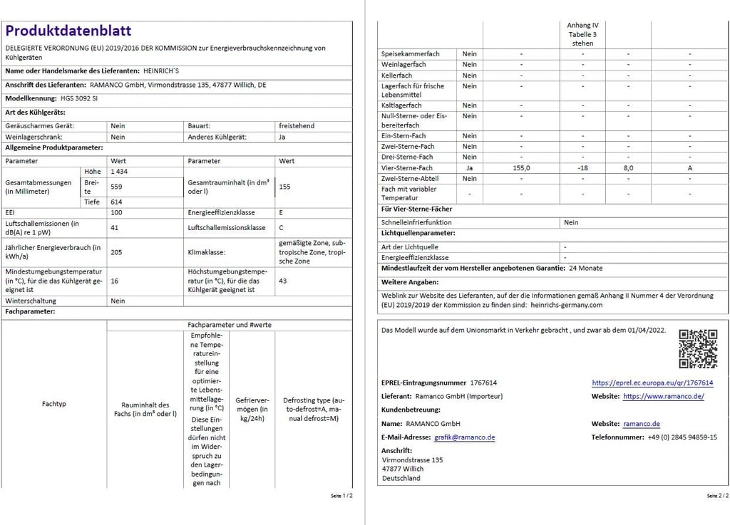 Heinrich´s Gefrierschrank Temperatur:-14°C~-24°C, Freezer, No-Frost Schutz, Gefrierschubladen + Gefrierfach, LED-Display,Airflow, wechselbarer Türanschlag, Alarmfunktion