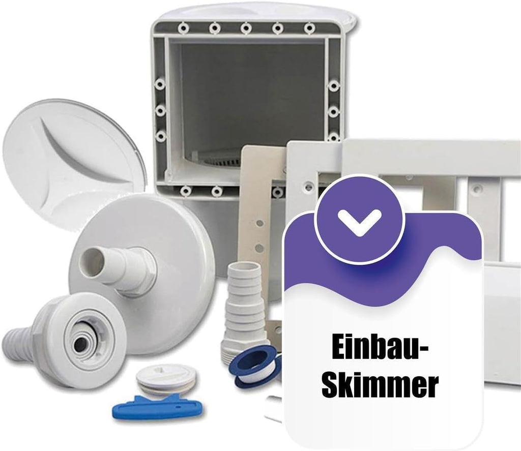 Stahlwand Ovalpool-Set (L x B x T) 8,00 m x 4,20 m x 1,50 m, Pool Made in Europe, mit Edehlstahlleiter für Tiefbecken, SF152 Sandfilteranlage mit 11 m³/h, Einbauskimmer, Filtersand, Poolschlauch