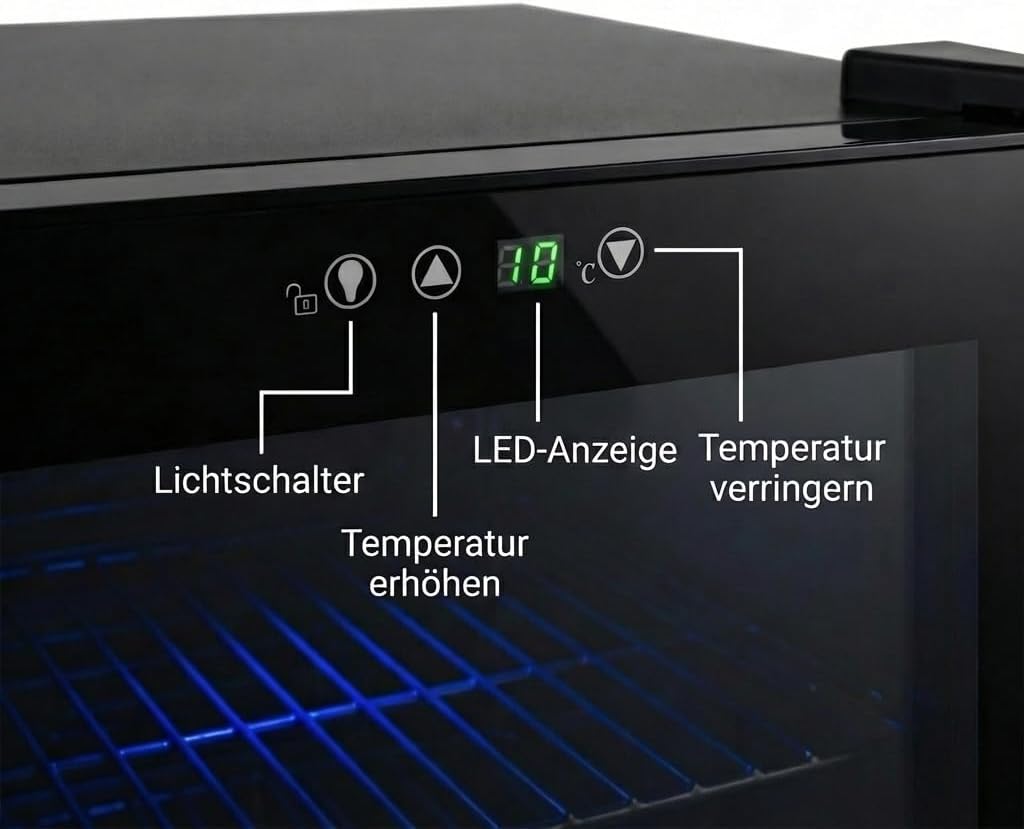 FREEZE. 70L Getränkekühlschrank, Mini-Kühlschrank für 126 Dosen, Glastürkühlschrank, Weinkühler, kleiner Kühlschrank mit Glastür und verstellbaren Regalen für Zuhause/Bar/Büro, frostfrei, Schwarz