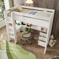 Hochbett Kinderbett 90×200 cm mit Schreibtisch und USB-C, Bett mit Regal und Schubladen Stauraum, Etagenbett mit Leiter, Holzbett mit Rausfallschutz und Lattenrost aus Holz, Weiß, Ohne Matratze