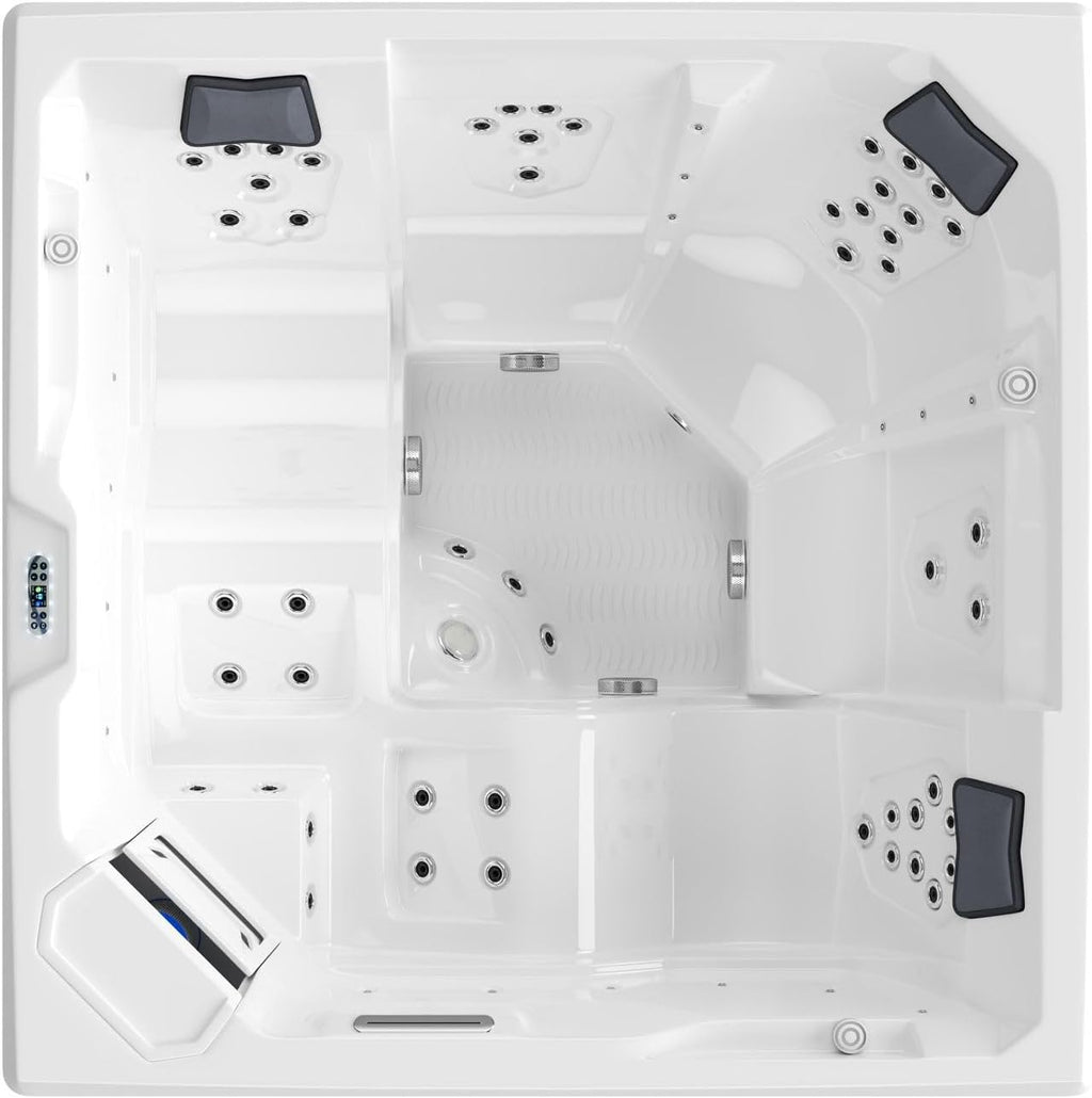 Tronitechnik® Outdoor Whirlpool Spa PANAREA außen Badewanne weiß 210cm x 210cm mit Heizung, Hydromassage und Farblichtherapie
