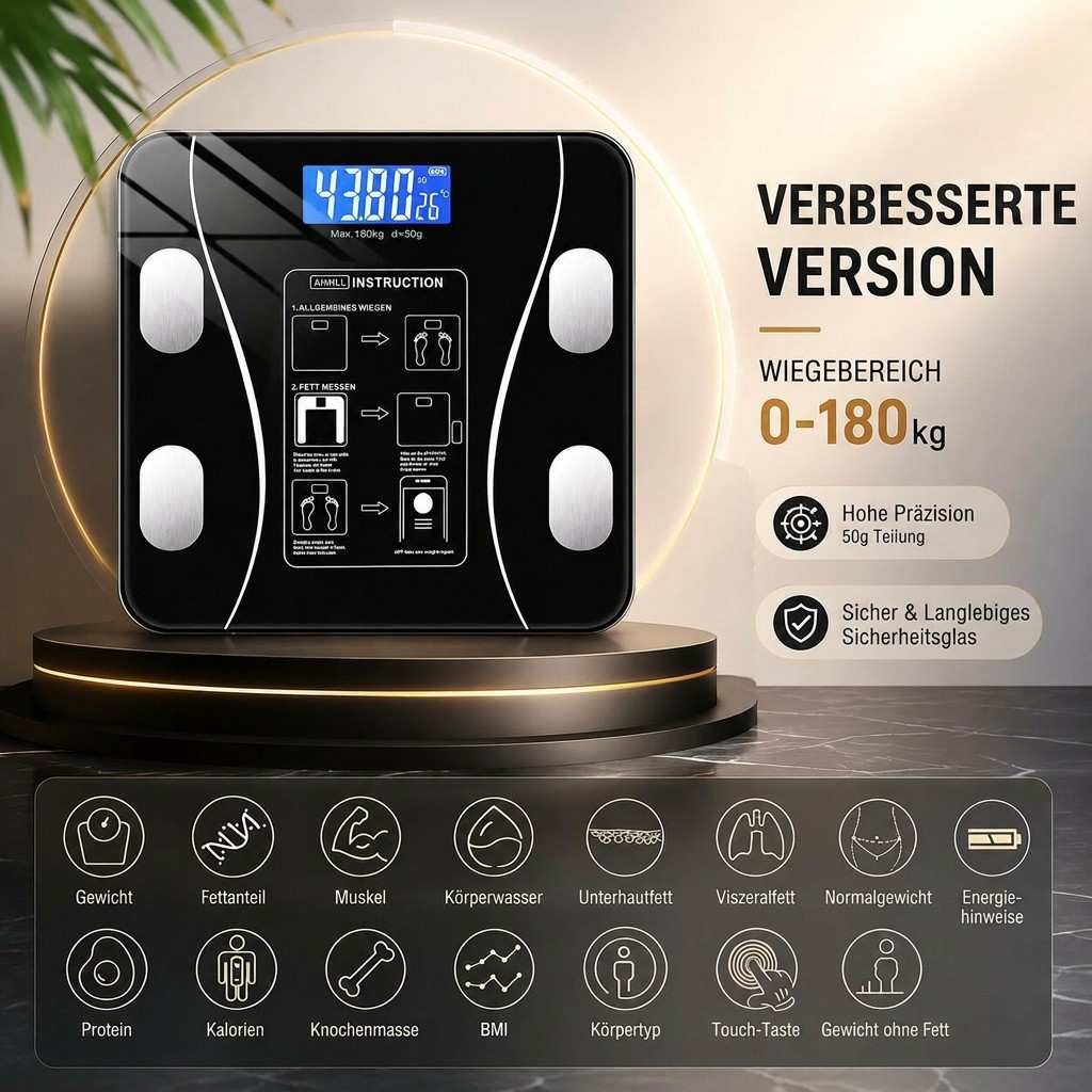 Smarte Personenwaage mit Bluetooth Körperanalyse | KörperVellum