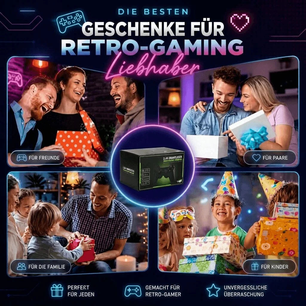 Retro Spielekonsole mit 2 kabellosen Controllern | Konsolenzier