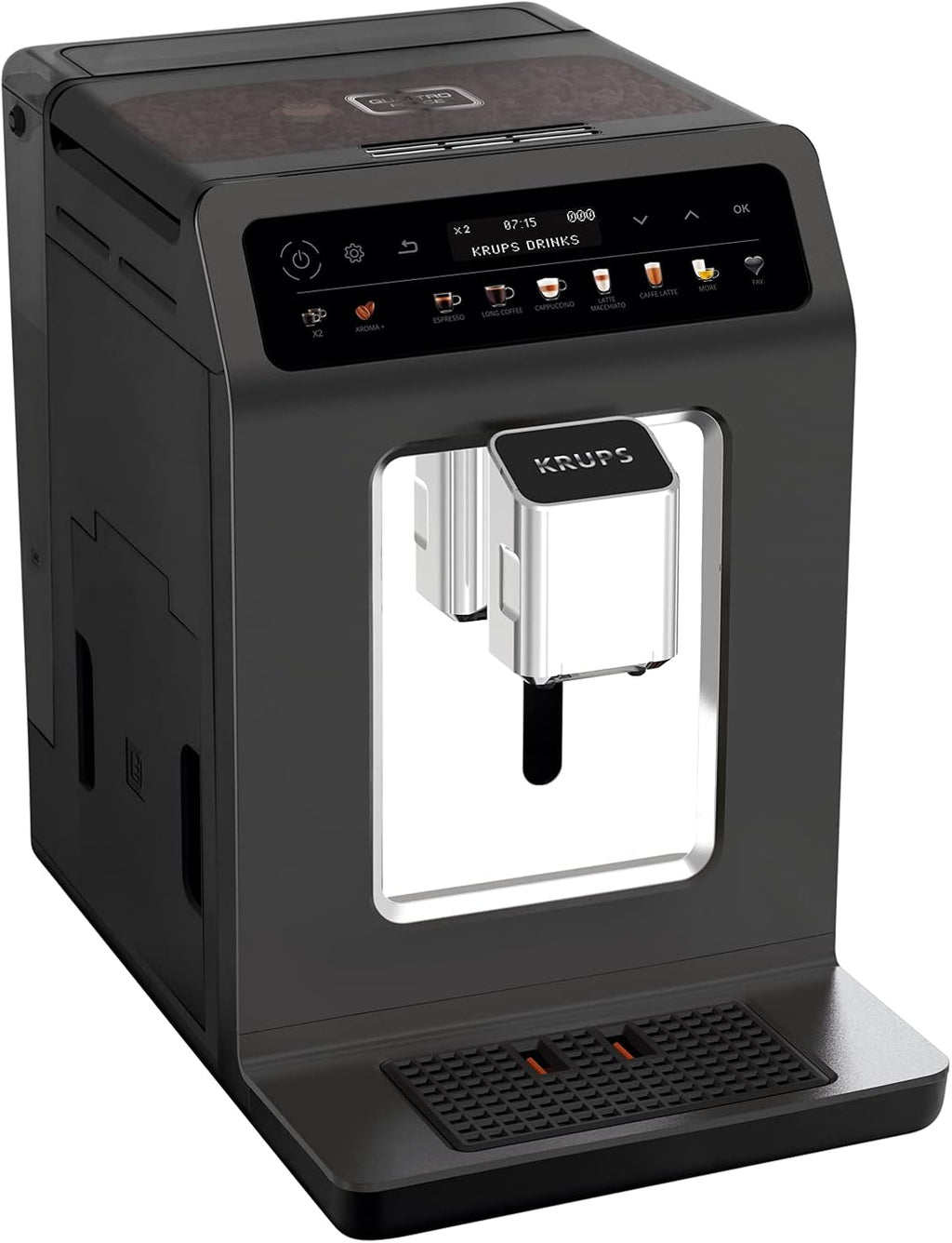 Krups Evidence One Kaffeevollautomat mit Milchschlauch, 12 Getränke, 2-Tassen-Funktion, Farbdisplay, Kaffeemaschine, TÜV-Siegel, Schwarz, EA895N10, Meteor Graphit