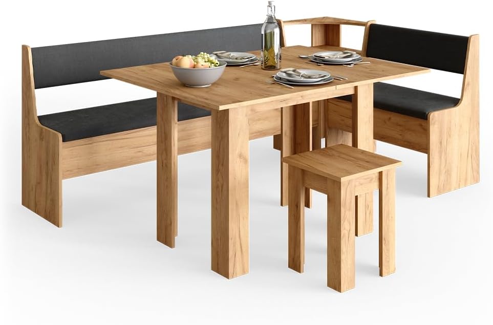Vicco Eckbankgruppe Roman, Goldkraft Eiche, 210 x 120 cm mit Tisch