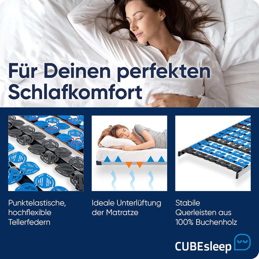 CubeSleep Cloud NV 7-Zonen Tellerfeder Lattenrost 100x200cm | starr | Made In Germany | GS Zertifiziert – geprüfte Sicherheit