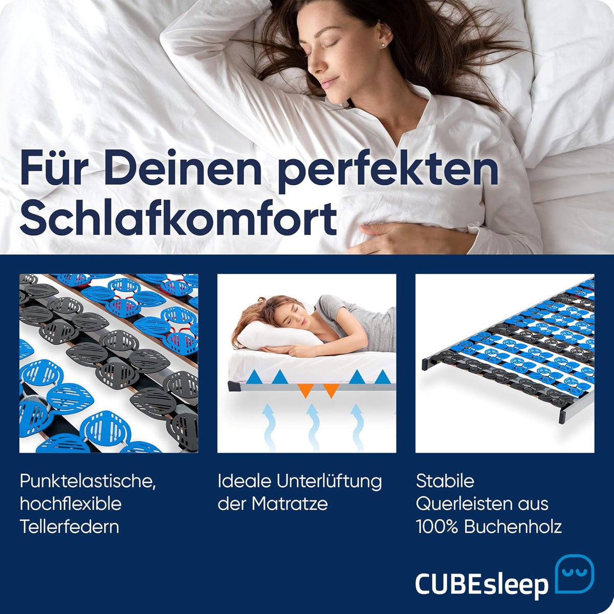 CubeSleep Cloud NV 7-Zonen Tellerfeder Lattenrost 100x200cm | starr | Made In Germany | GS Zertifiziert – geprüfte Sicherheit