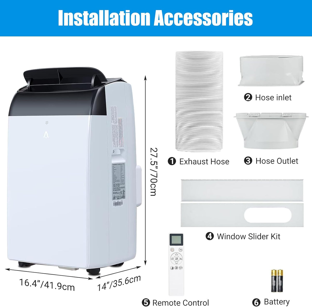 Hipicute 14000 BTU Mobile Klimagerät mit Fernbedienung 3 in 1 Kühler AC-Einheit mit Ventilator und Luftentfeuchter, erfrischt den Raum bis zu 750 Quadratmeter