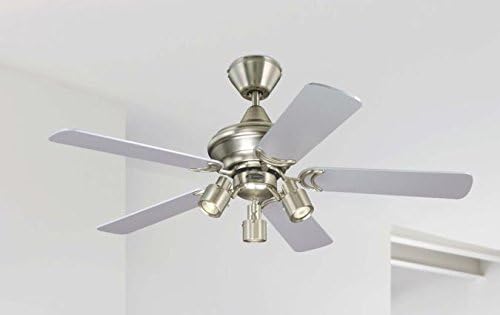 105 cm Deckenventilator Kingston 72114 mit drei Leuchten und fünf Flügeln, Ausführung in gebürstetem Aluminium