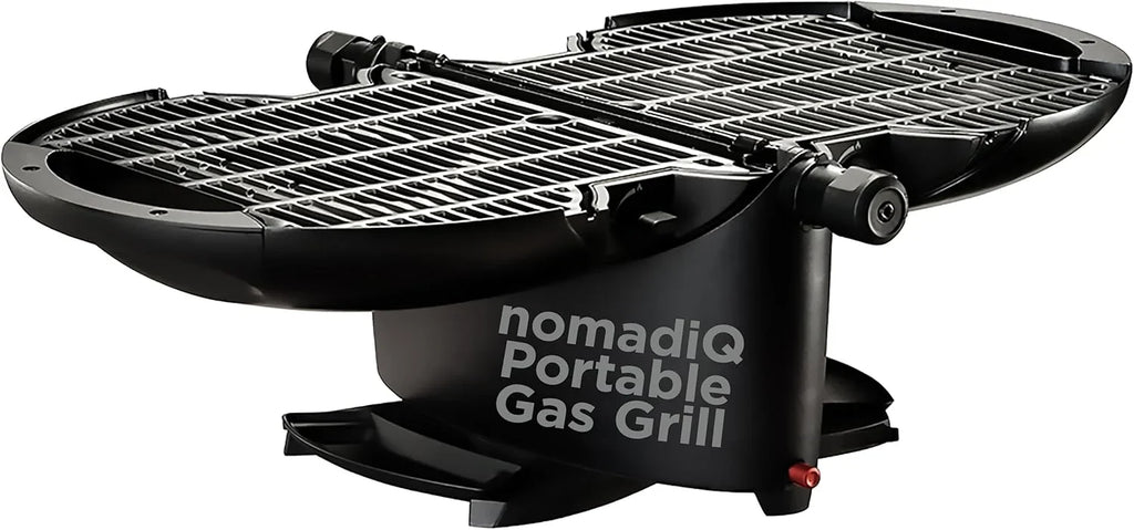 NOMADIQ Parrilla portátil de gas propano | Pequeña, pequeña y ligera barbacoa de mesa | Perfecta para camping, portón trasero, cocina al aire libre, RV, barcos, viajes (parrilla)